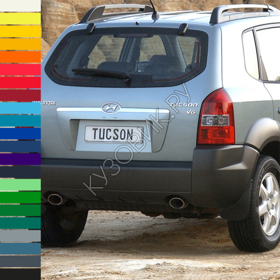 Бампер задний в цвет кузова Hyundai Tucson 1 (2004-2010) под две трубы и расширители Бампер задний в цвет кузова Hyundai Tucson 1 (2004-2010) под две трубы и расширители
